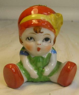 Vintage Figural Art Deco Little Girl Hat Pin Holder Pin Cushion.  Coloring W