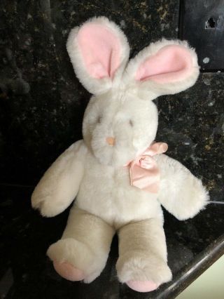 Eden Vintage Pink White Bunny Rabbit Musical Plush Stuffed Animal Baby Toy 12 "