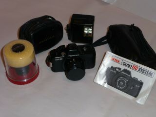 Vintage Pentax Auto 110 Camera W/ 50mm Telefoto,  18mm,  24m Lenses Af130p Flash