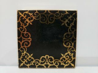 Vintage ELGIN Black Enamel & Gold Tone Compact With Mirror Art Deco Style 002/1 3