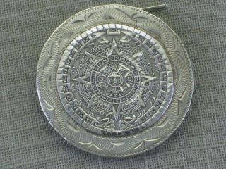 Vtg Eme Mexico Sterling Silver Aztec Mayan Calendar Pendant Pin Large 22.  2g 2