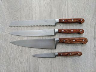 Vtg Set Of 4 Sabatier Loire Stainless Carving Chef Bread Paring Knife Rosewood