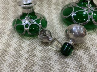 Set of 2 Vintage Perfume Bottles,  Glass and Silver Inlay,  Pretty 2