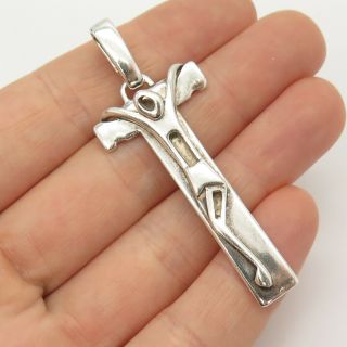 925 Sterling Silver Vintage Italy Modernist Crucifix Cross Pendant
