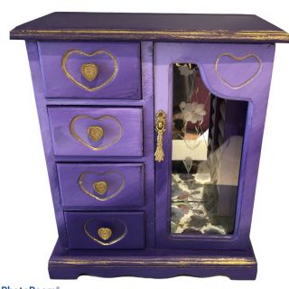 Vintage Wood Jewelry Box Heart Decor Valentines Distressed Shabby Chic Farmhouse