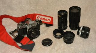 Canon Ae - 1 With 2 Canon Lens And 1 Vivitar Lens Plus Vivitar 3 Attachments