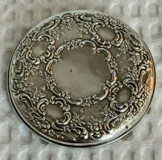 Vintage Towle Sterling Silver Repousse Round Purse Compact Mirror