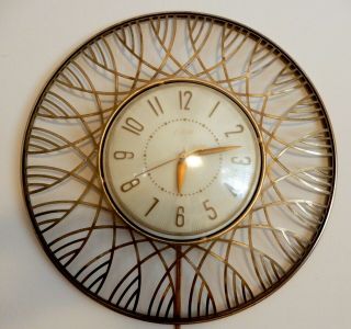 Vintage Sunbeam Wall Clock Atomic Mid Century Brass Frame Round Model - A501