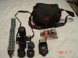 35mm Canon Ae - 1 Camera,  5 Lenses - Pentax,  Vivitar Zoom,  Sunpak 433d,  Strap/bag