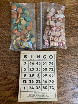 Vintage Wooden Bingo Calling Numbers,  Markers And Bingo Cards