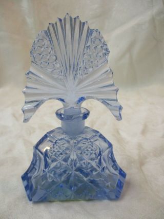 Vintage Blue Cut Crystal Perfume Bottle With Fan Stopper