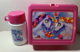Lisa Frank Unicorn Horse Plastic Thermos Vtg Lunch Box Pail Hot Pink Usa 80s/90s