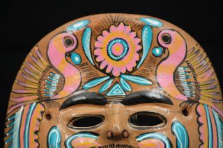 Vintage Mexican Ceramic Hanging Mask Folk Art Hand Formed/Painted (Pink/Turq) 2