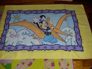 Vintage Disney Mickey Minnie Mouse Yellow Dinosaur Pillowcase