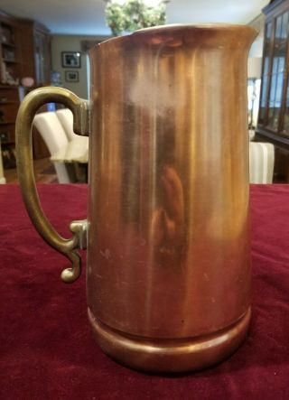 Vintage Solid Copper Water Pitcher With Brass Handle Odi Made In Korea,  8” Tall