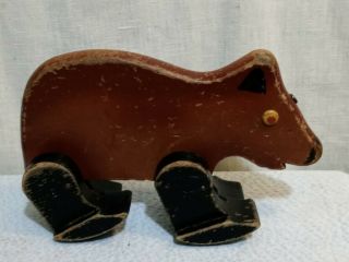 Antique Vintage Wooden Toy Bear Pull Along Toy