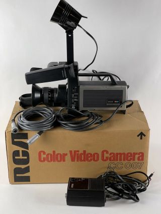Vintage Rca Cc007 Color Video Camera With Box W/ Smith - Victor Q250 Lamp