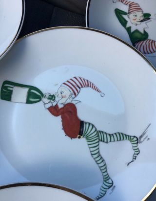 6 Restoration Hardware Naughty Elves Elf Plates Snack Vintage Christmas Mischief