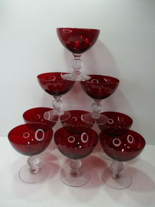 9 Vintage Morgantown Crystal Golf Ball Ruby Blown Glass Sherbet Wine Glasses