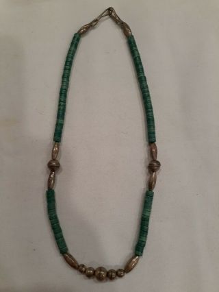 Vintage Native American Navajo Sterling Silver Heishi Bead Turquoise Necklace