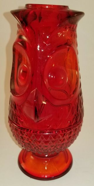 Vintage Ruby Red Viking Glass Glimmer Owl Fairy Candle Lamp Light