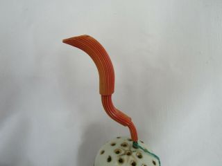 Vintage Art Deco Faux Coral Ribbed Curved Hat Pin 7 1/2 "