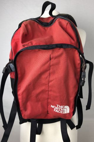 Vintage North Face Backpack Day Pack Red Black Adjustable Nylon School Bag Zip