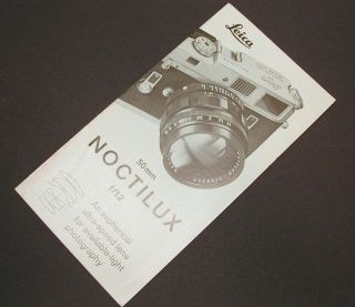 Leica Product Brochure.  Noctilux 50mm F1.  2 Aspherical Lens.  1968.  Exceptional