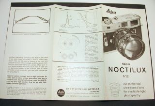 LEICA PRODUCT BROCHURE.  NOCTILUX 50MM F1.  2 ASPHERICAL LENS.  1968.  EXCEPTIONAL 3