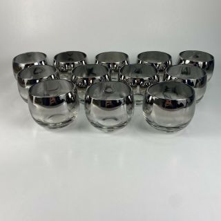 12 Vintage Dorothy Thorpe Lusterware Style Mcm Silver Fade Roly Poly Glasses