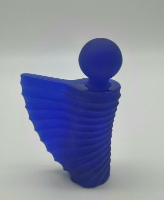 Vintage Winged Cobalt Blue Matte Glass Perfume Bottle W/ Stopper