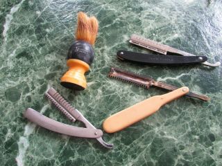 Group Of 3 Vintage Razors And Vintage Ever - Ready Brush - Weck Sextoblade (a