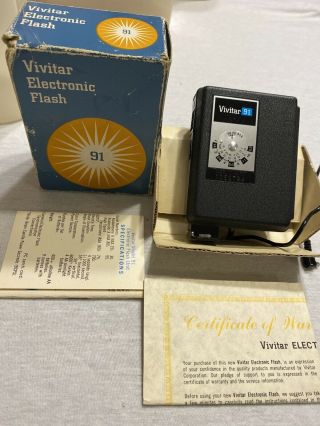 Vintage Vivitar Electronic Flash Model 91 Camera Photography W/ Box