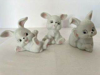 Vintage Homco Bisque Ceramic Bunny Rabbit Figurines Set of 3 Easter Bunnies 2