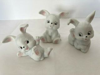 Vintage Homco Bisque Ceramic Bunny Rabbit Figurines Set of 3 Easter Bunnies 3