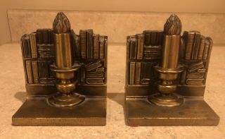 Vintage Pm Philadelphia Mfg Co Brass Bookends (pair),  Candlestick & Library Theme
