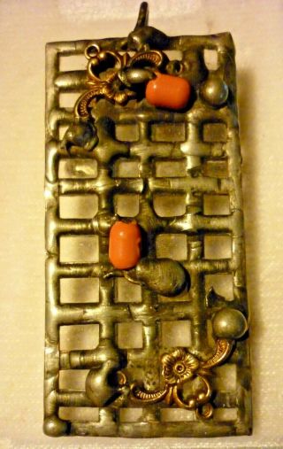 Vintage Mid Century Brutalist Modernist Pendant Or Pin With Coral Accents Signed