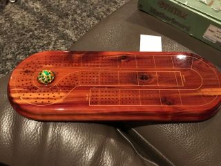 Vintage High Gloss Wood Cribbage Board With Pegs Storage And Felt Bottom