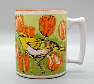 Vintage Orange Tulip Yellow Bird Coffee Tea Mug Cup Ceramic Japan Mcm