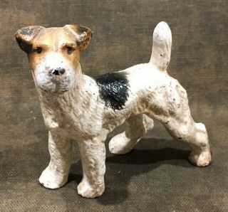 Vintage Hubley Cast Iron Wire Haired Fox Terrier Dog Paint Paperweight