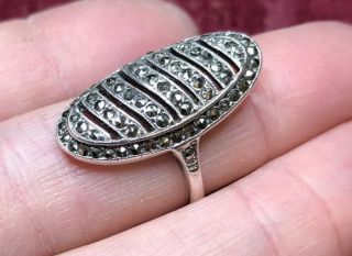 Vintage Art Deco Jewellery Sterling Silver Marcasite Ring Size 