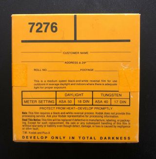 Kodak Plus - X 16mm Reversal Film 7276 / 100 ft.  (Double Perf) / 16 2R 7605 El 2