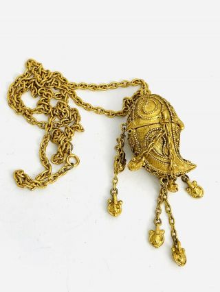Vintage Azuree Estee Lauder Perfume Compact Tassel Etruscan Pendant Necklace