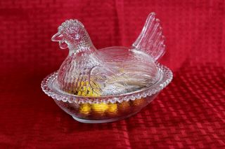 Vintage Chicken Hen Nest Indiana Clear Glass Candy Dish Cover W/ Candlewick Rim