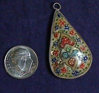 Vintage Antique Persian Asian Hand Painted Mother Of Pearl 2 Sided Pendant C11
