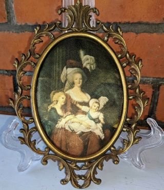 Vintage Ornate Brass Oval Frame With Victorian Era Pictures No Glass