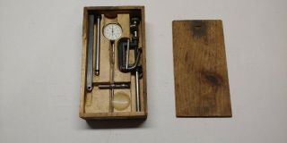 Vintage Ls Starrett 196a Dial Test Indicator Set,  Wood Box W/ Dovetail Lid A1