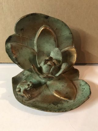 Vintage Cast Brass Frog On Lily Pad Bookend? Garden?