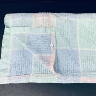 Vintage Beacon Cotton Baby Blanket Pastel Squares Woven Diamond Weave Wpl 1675