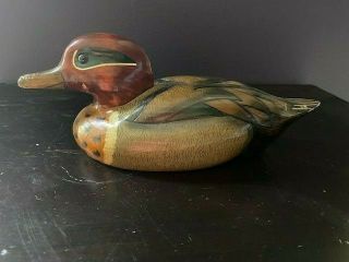Wooden Duck Rare 1973 Hand Crafted Greenwing Teal Signed Gene Malin